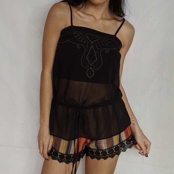 Sheer drawstring waist embroidered beaded tank - Picture 4 of 8
